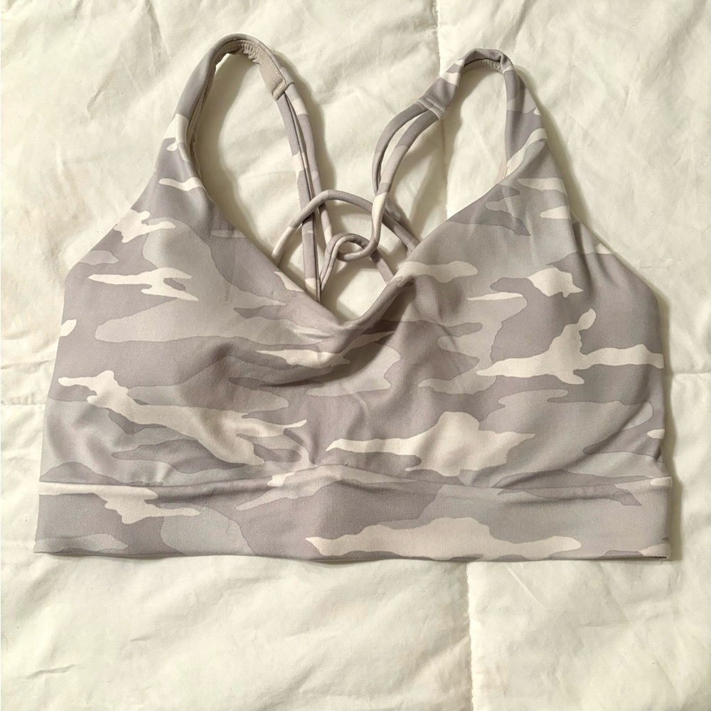 Athleta women’s sports bra, camo print, size 4, A/B cup
